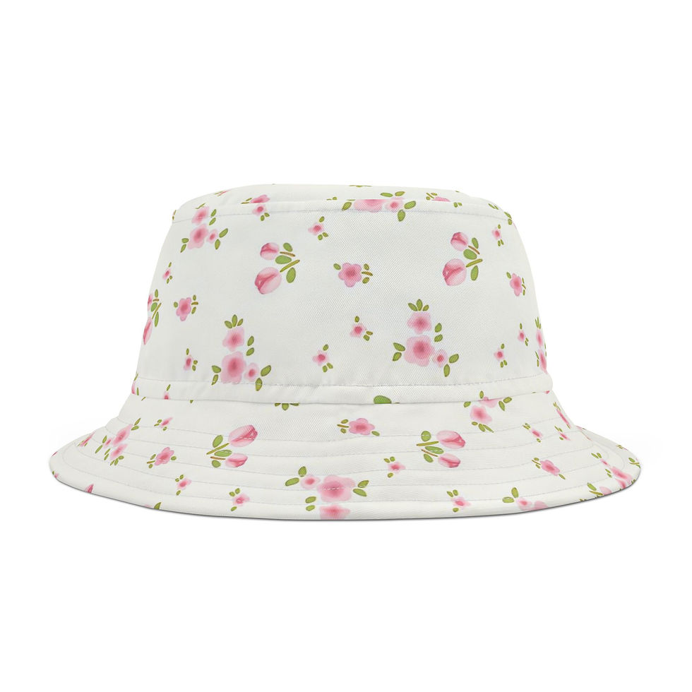 Thumbnail: Lightweight floral bucket hat with pink blossoms and soft vintage garden style.