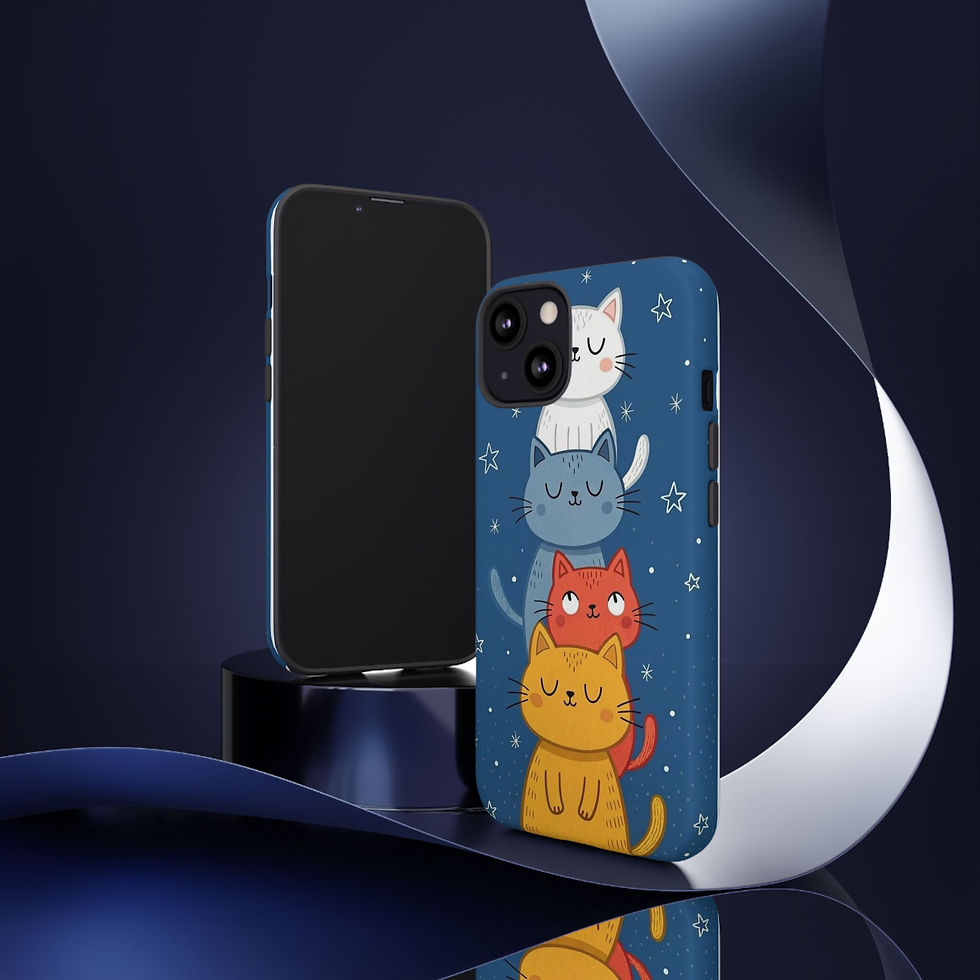 Thumbnail: Dual-layer phone case with four pastel cats on starry navy, shock-absorbing.