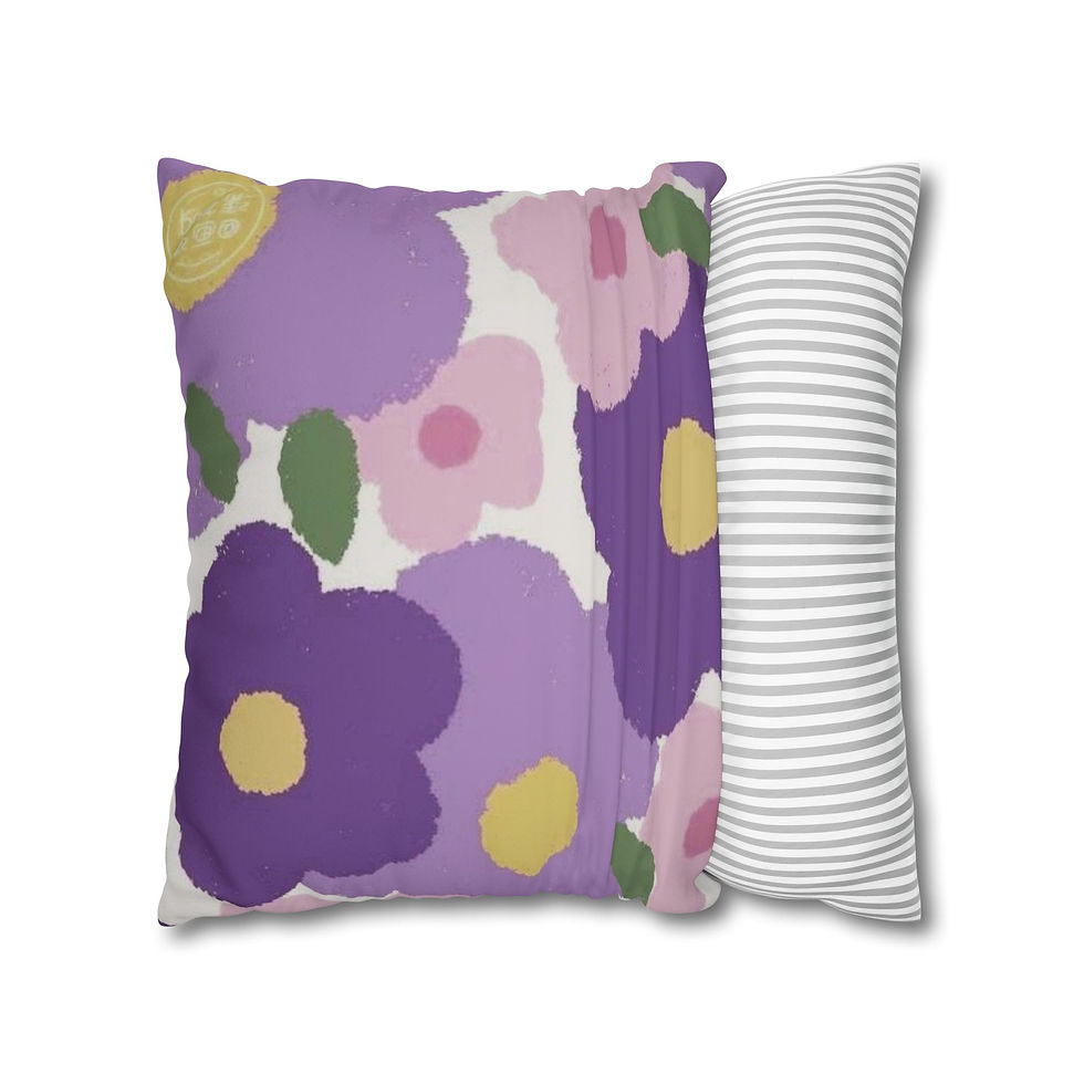 Thumbnail: Vintage-inspired faux suede pillowcase with a double-sided floral print in soft, cheerful colors.
