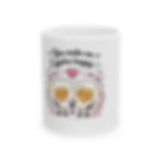 Glossy ceramic mug with two smiling egg characters and the phrase “You make me Eggstra happy.”