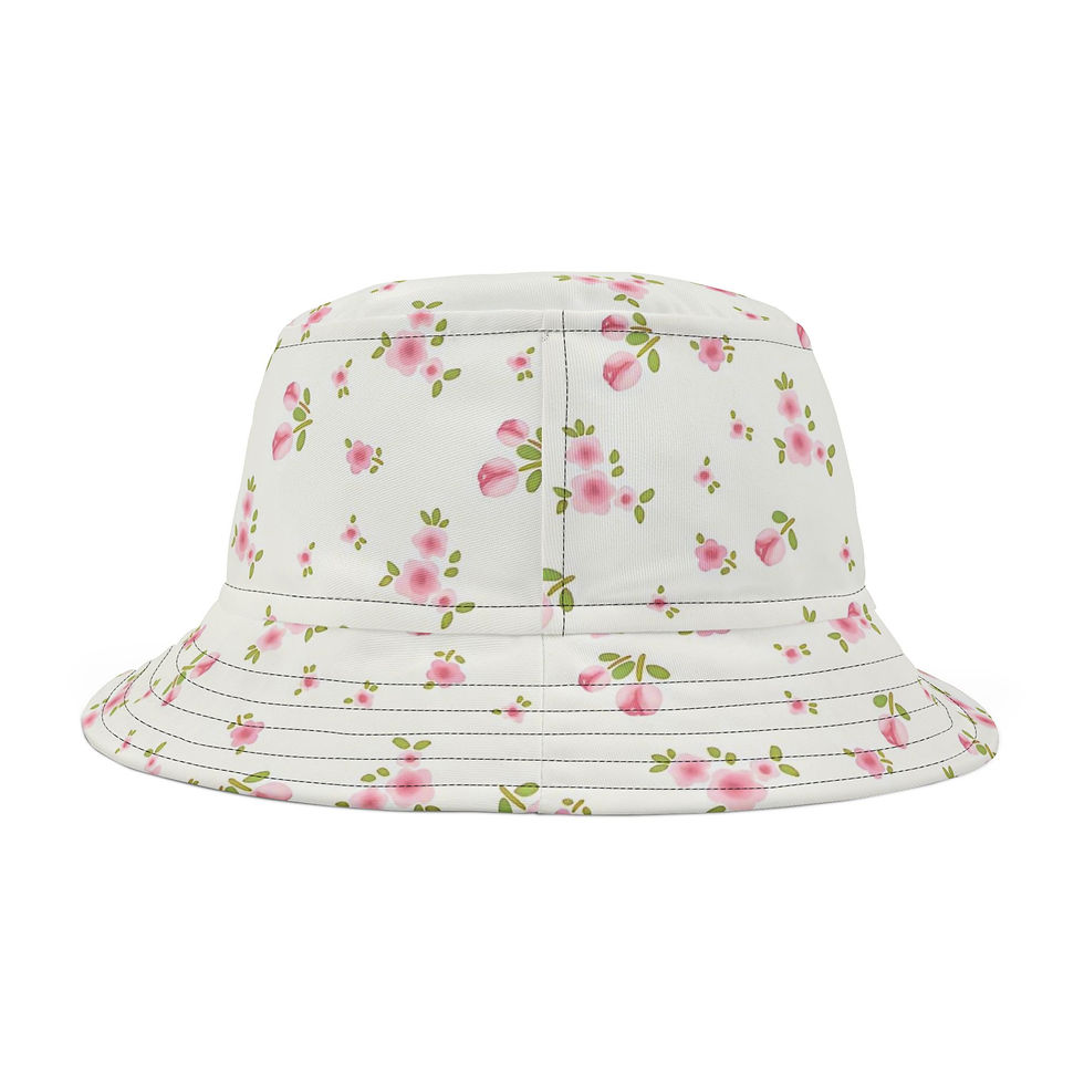 Thumbnail: Lightweight floral bucket hat with pink blossoms and soft vintage garden style.