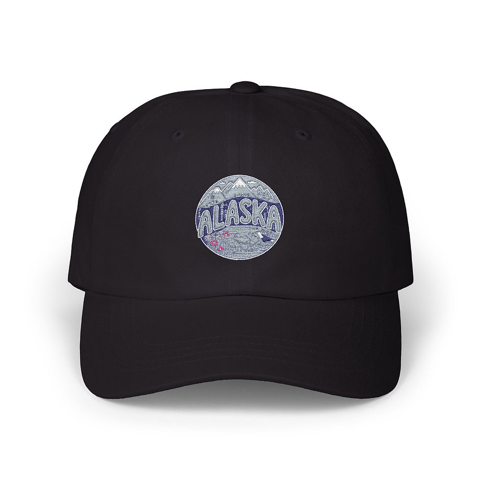 Thumbnail: Low-profile cotton dad cap with a pre-curved visor and small embroidered front Alaska emblem.