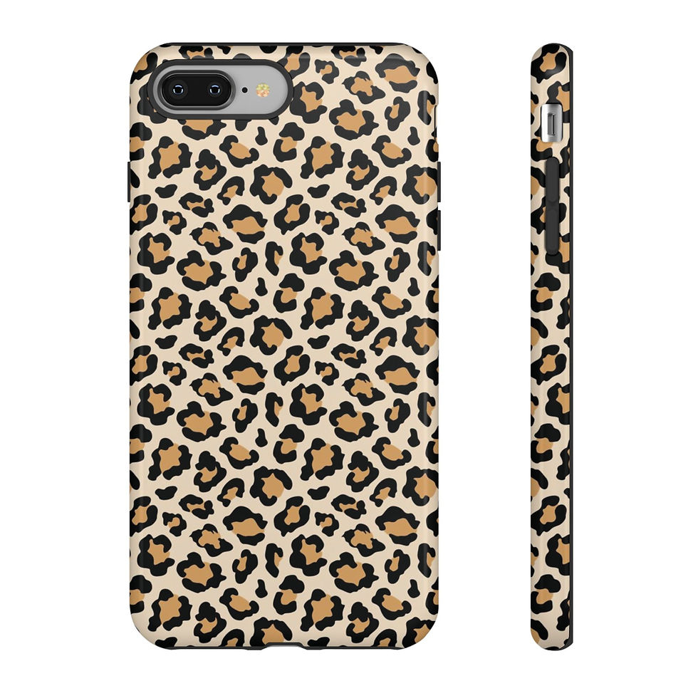 Thumbnail: Slim phone case with beige and tawny leopard print, shock-absorbing protection, and durable polycarbonate design.