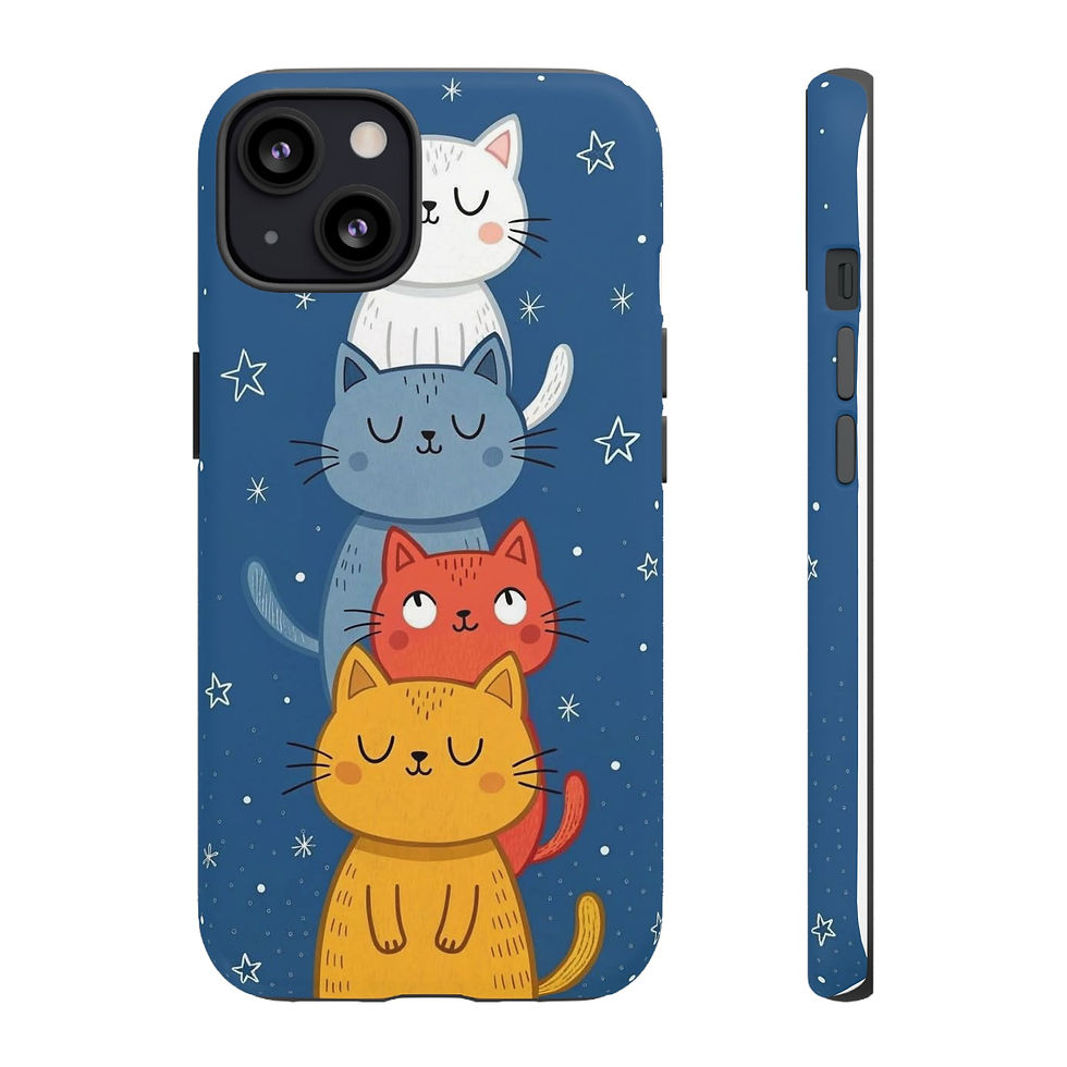 Thumbnail: Dual-layer phone case with four pastel cats on starry navy, shock-absorbing.