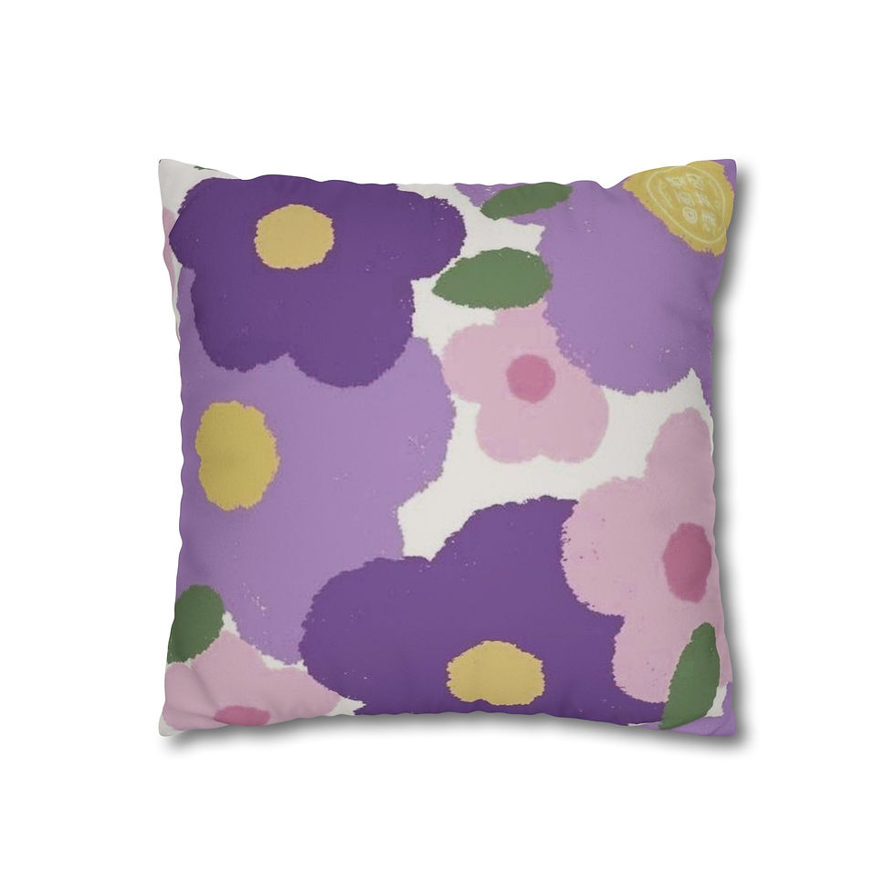 Thumbnail: Vintage-inspired faux suede pillowcase with a double-sided floral print in soft, cheerful colors.
