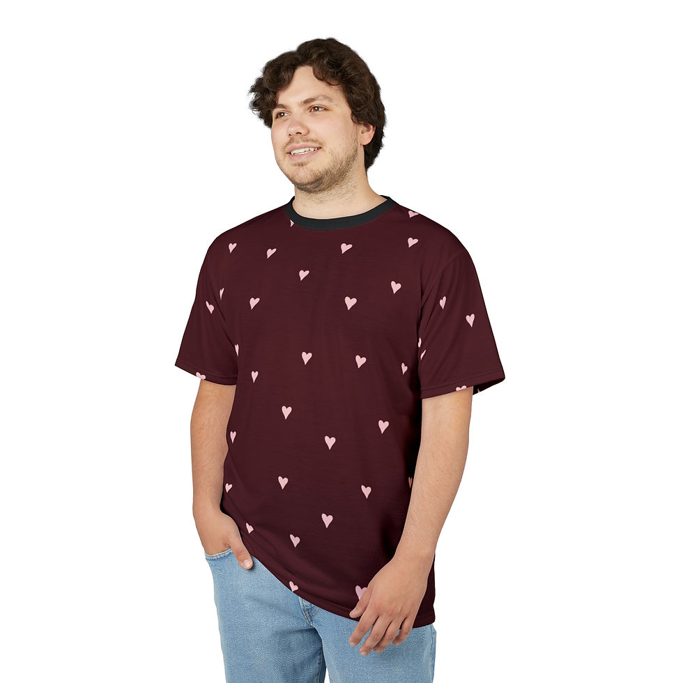 Thumbnail: Heart Tee — Burgundy All-Over Print T-Shirt