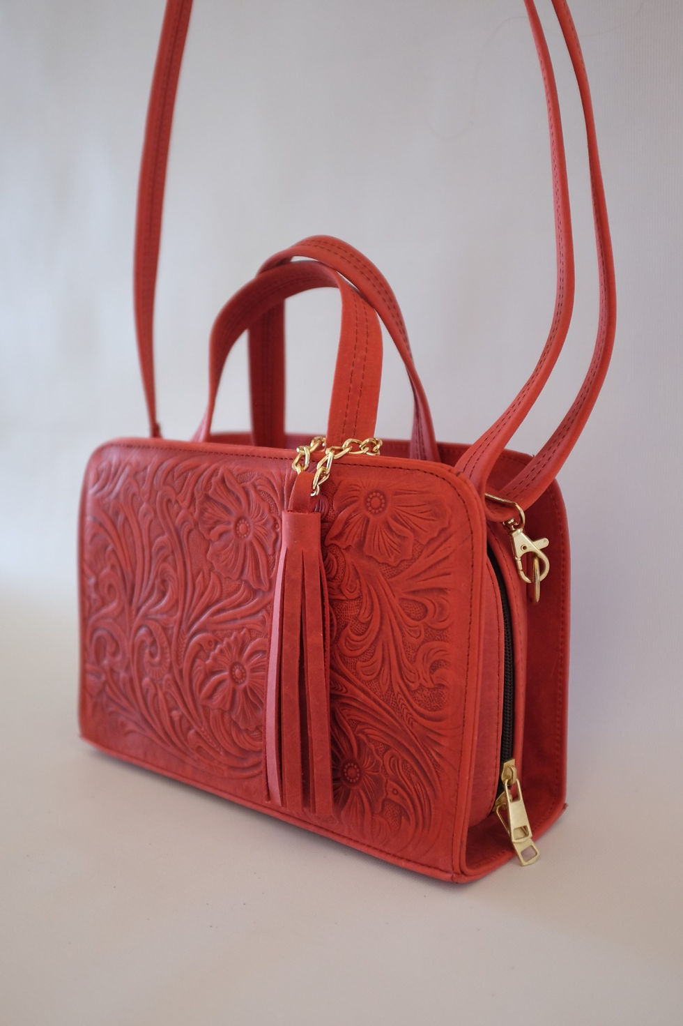 Thumbnail: Tooled Leather Tote with Tassel