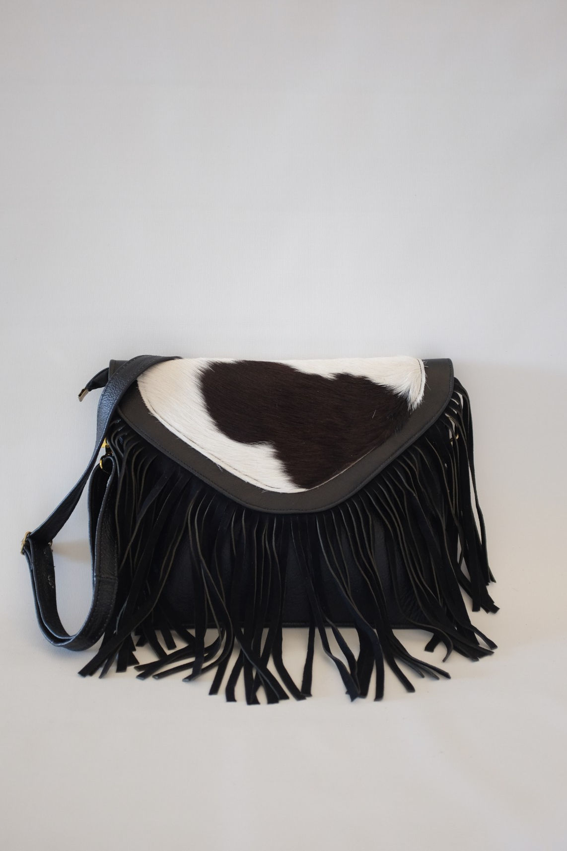 Cowhide Hair-On Crossbody Bag with Wraparound Fringe