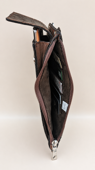 Thumbnail: Handmade Leather Crossbody Phone Wallet — Crocodile Embossed | Dark Brown