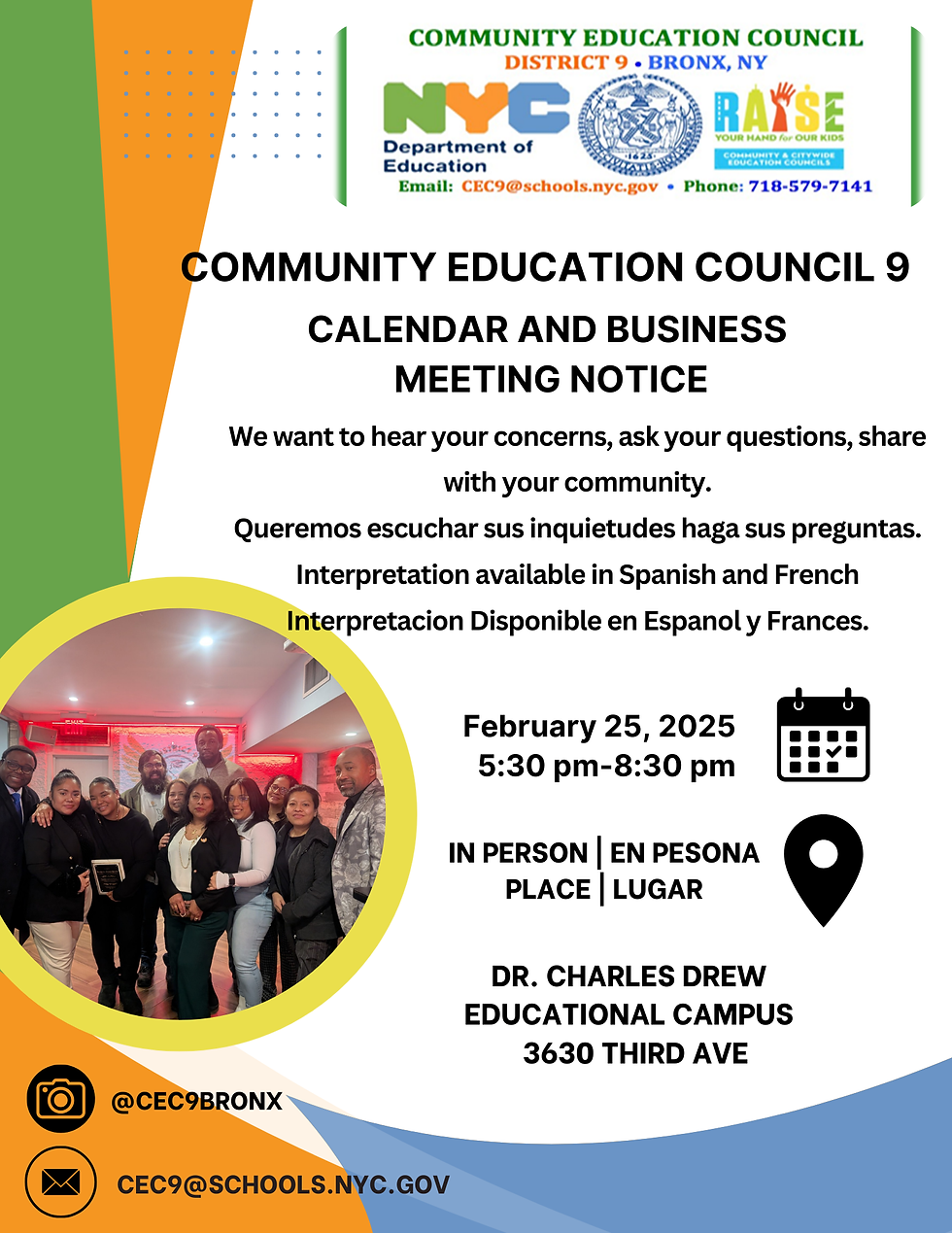 Community Education Council 9 - Calendar and Business Meeting Notice