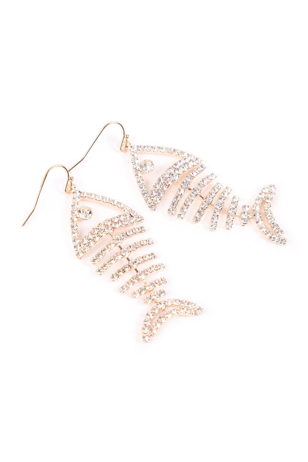 Thumbnail: Fish Bone Rhinestone Dangling Earrings