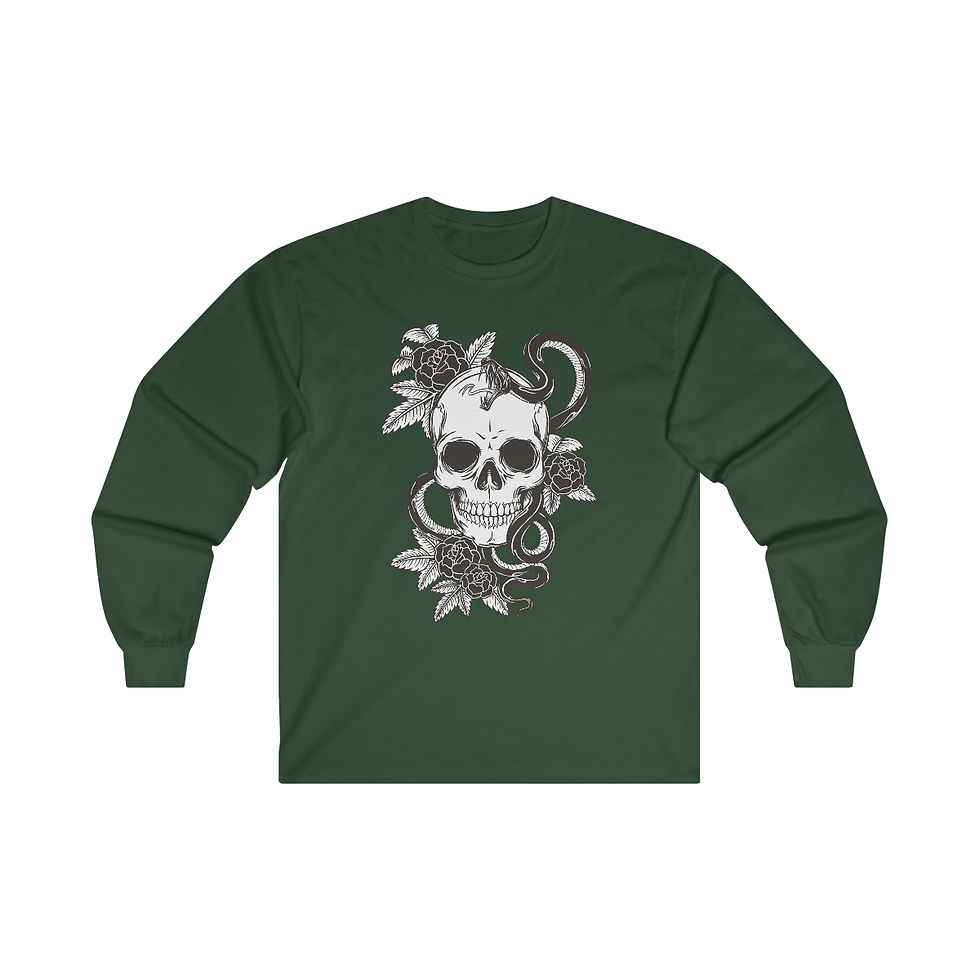 Thumbnail: Rose Skull Cotton Long Sleeve Tee - Multi Colors