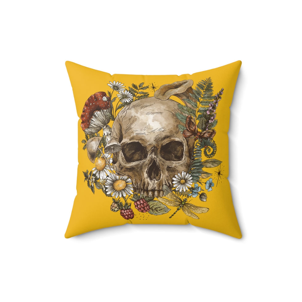 Thumbnail: Vintage Skull Square Pillow - Yellow