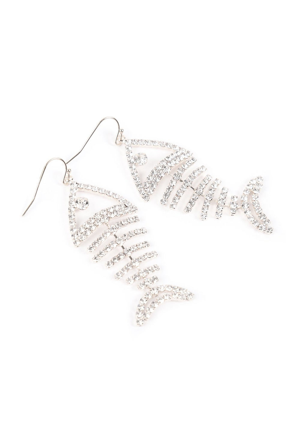 Thumbnail: Fish Bone Rhinestone Dangling Earrings