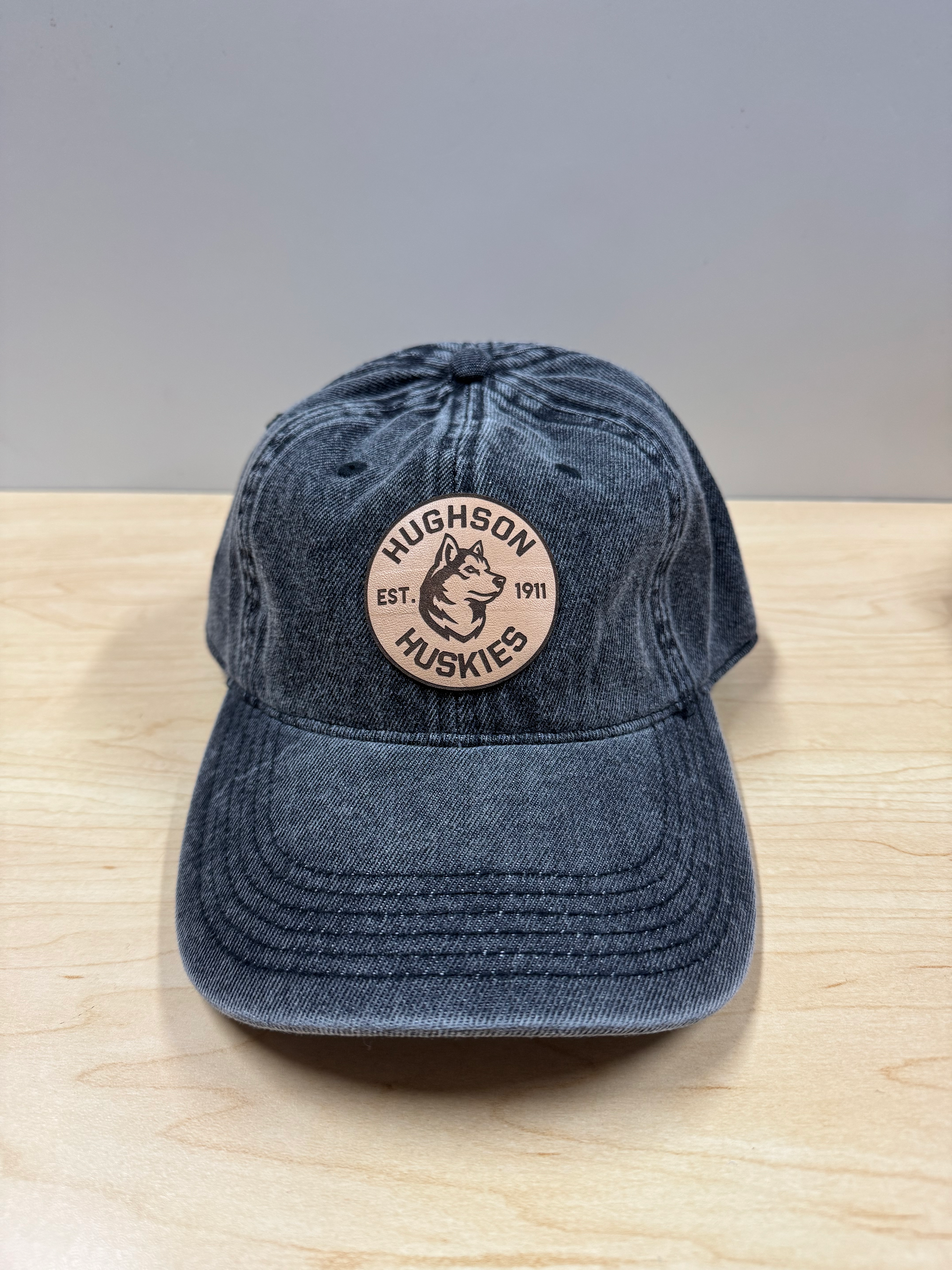 HH230 Black Denim Dad Hat with Circle Patch-Hughson