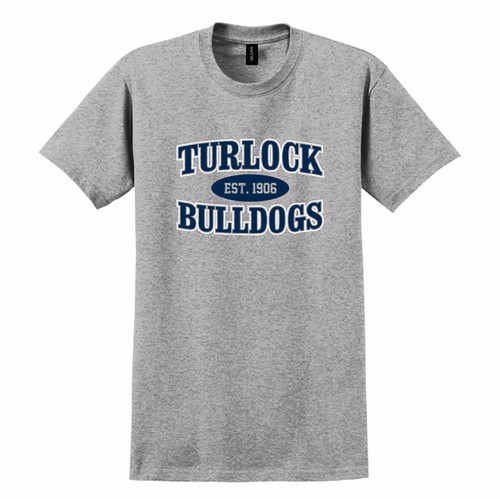 etown Bulldogs Tシャツ グレー/ネイビー TB734 Turlock Bulldogs Est. 2002 oval T-shirt | Crivelli's Shirts