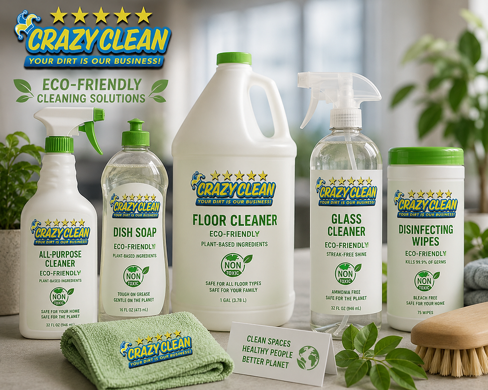 Discover Crazy Clean's eco-friendly cleaning solutions, featuring plant-based, non-toxic products for a healthier home and planet.