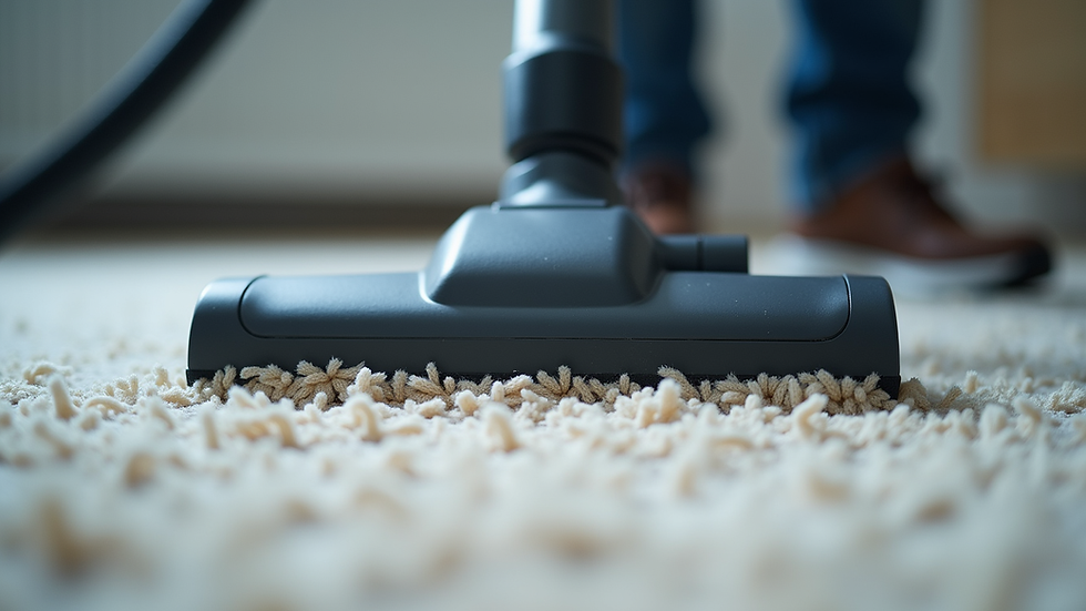 Close-up view of a professional vacuum cleaner cleaning carpet fibers