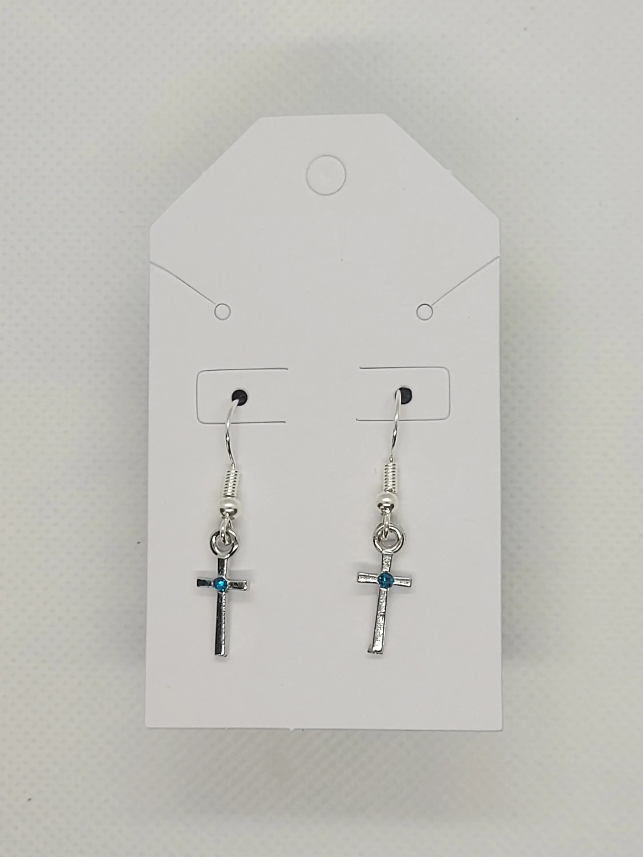 Silver August Cross Birthstone Earrings (small)
