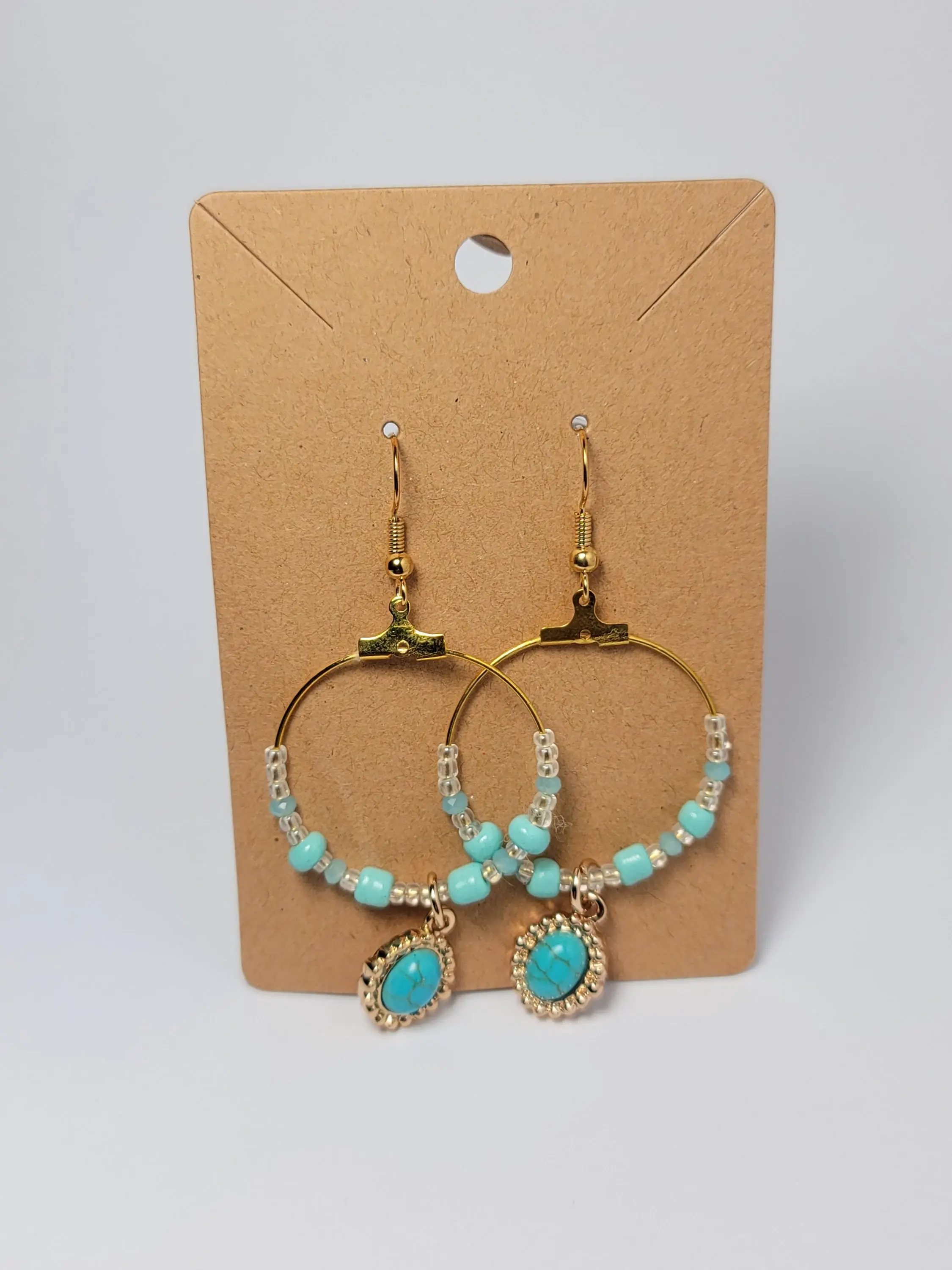 Gold Beaded Turquoise Earrings