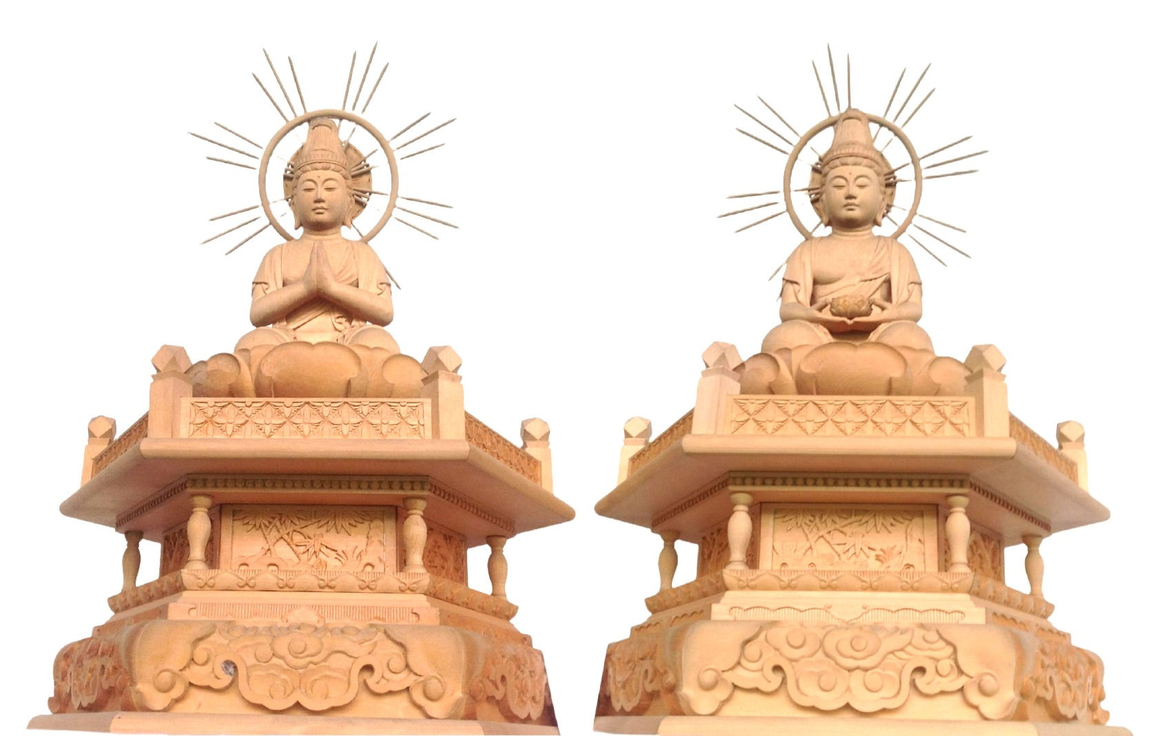 勢至菩薩　観音菩薩　一対　白木　桧材