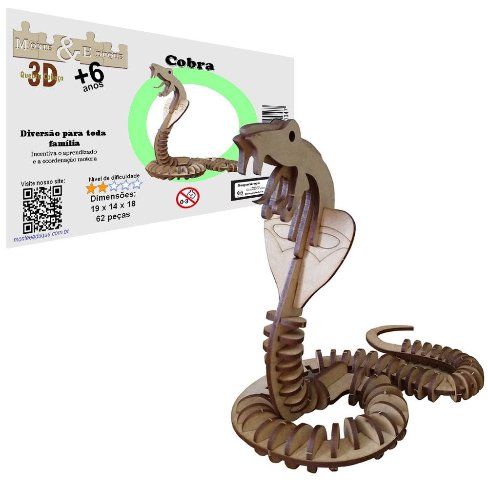 Quebra Cabeça 3D Cobra Mdf
