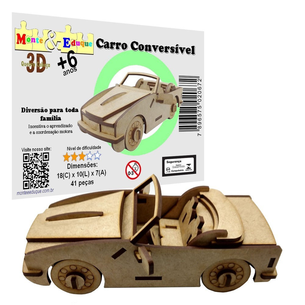Quebra Cabeça 3D Carro Conversível Mdf