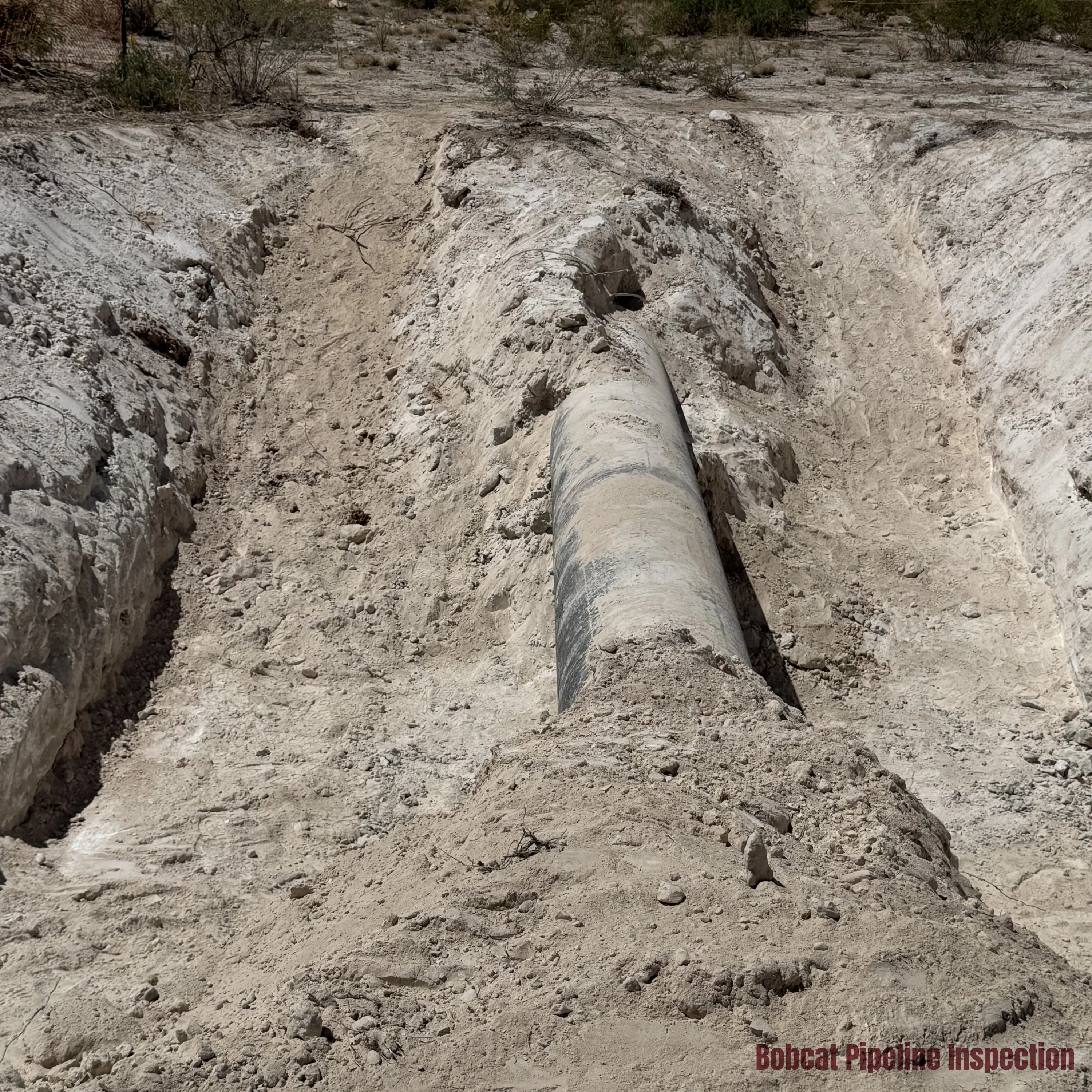 Pipeline excavated for testing and remediation work.
