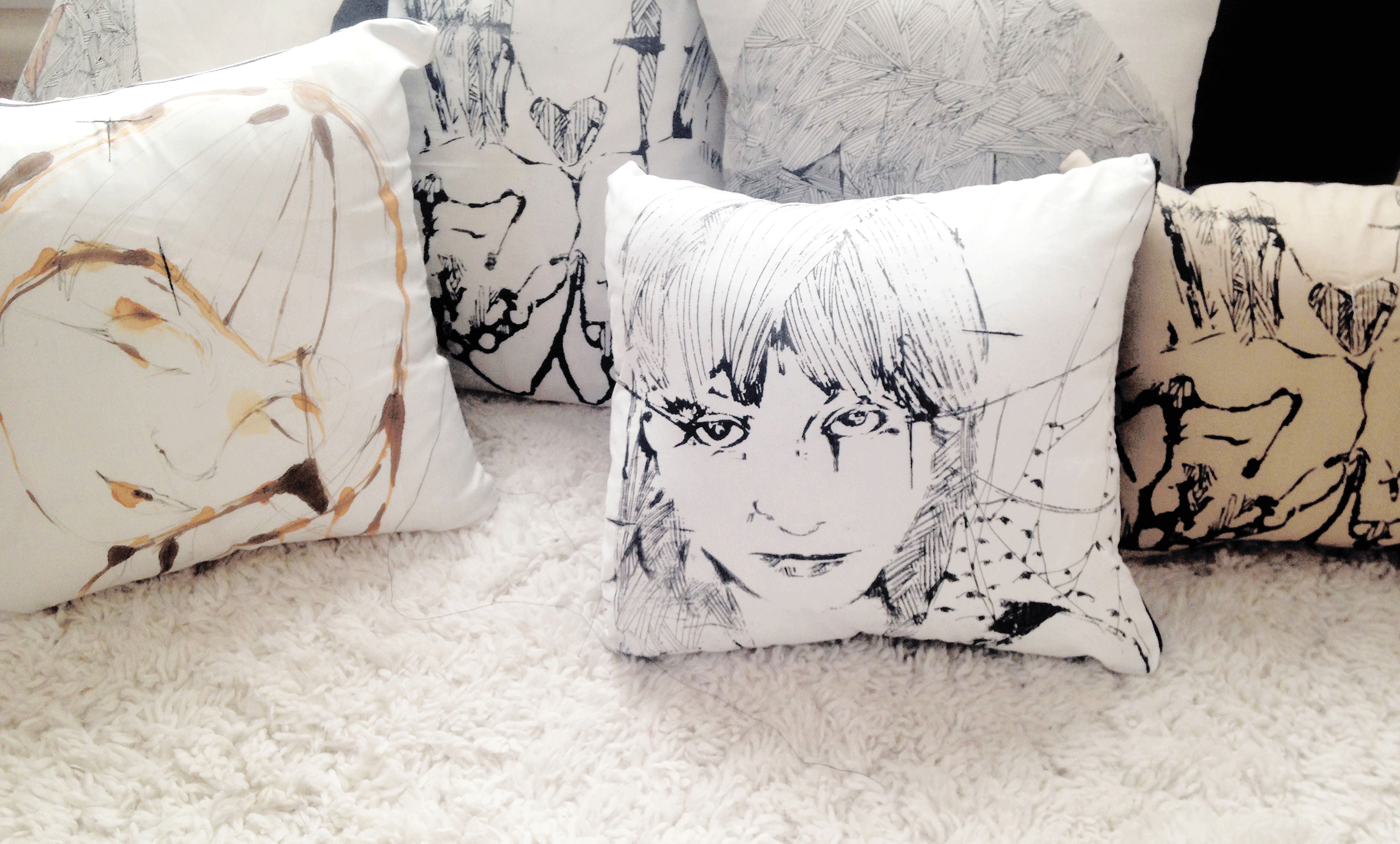 hand made/printed/painted, pillows
