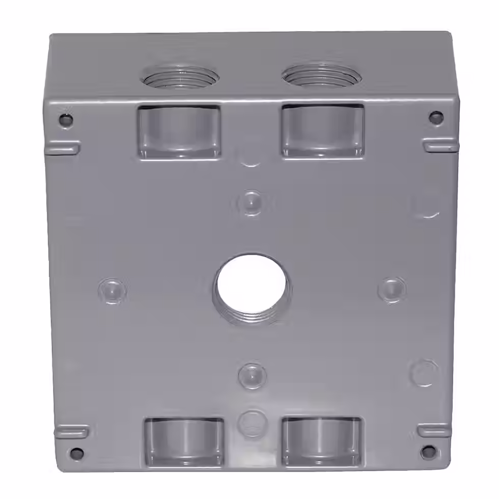 Miniatura: 2-Gang Metal Weatherproof Electrical Outlet Box with (5) 1/2 inch Holes, Gray