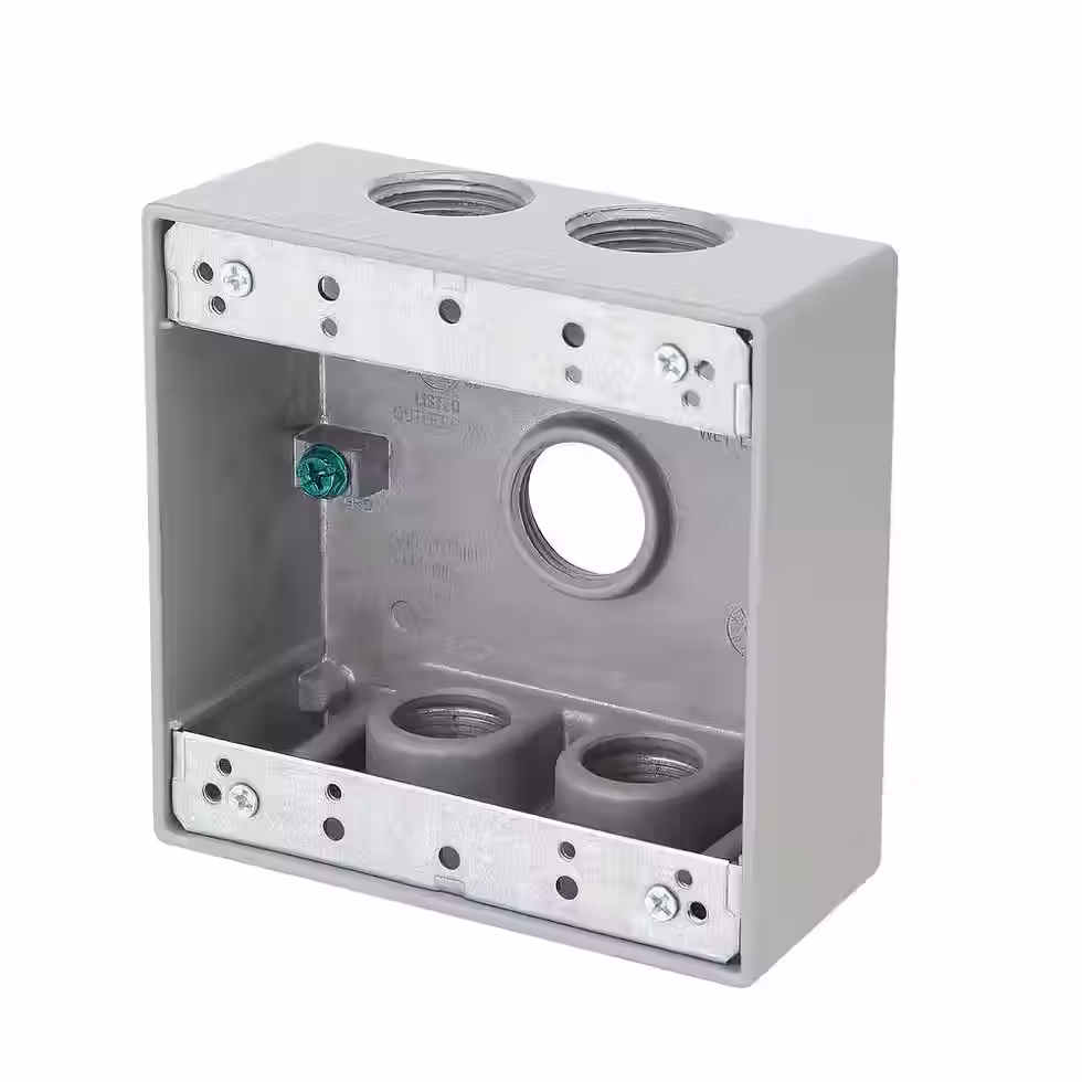 Thumbnail: 2-Gang Metallic Weatherproof Box with (5) 3/4 in. Holes, Gray