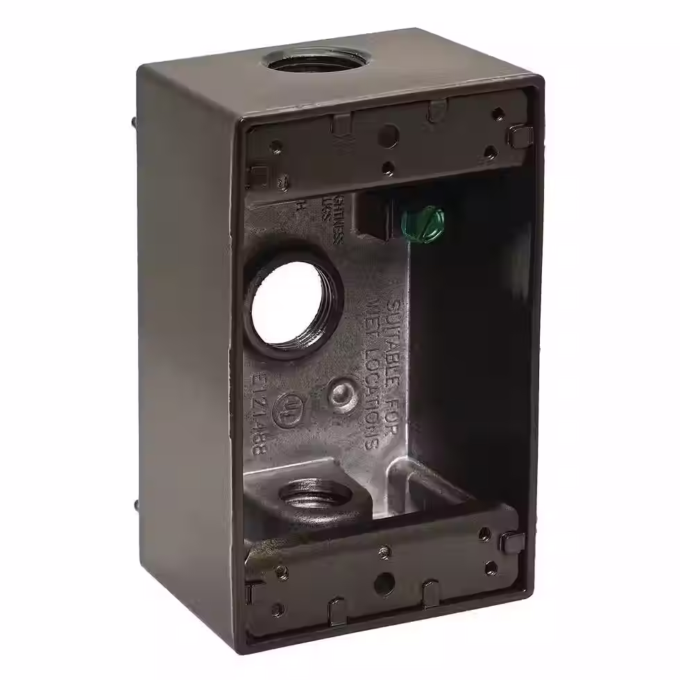Miniatura: 1-Gang Metal Weatherproof Electrical Outlet Box with (3) 1/2 inch Holes, Bronze