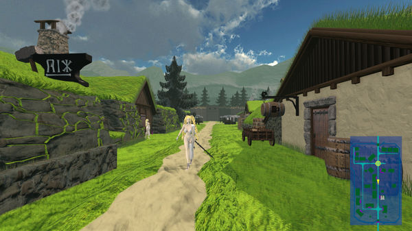 blonde princess wals into medieval village