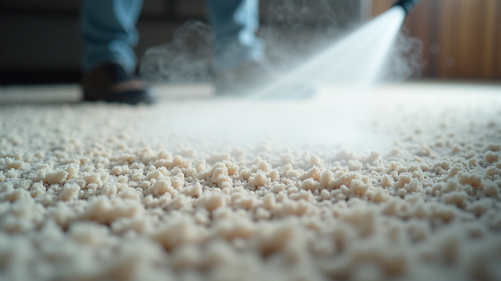 Close-up view of carpet fibers being cleaned with steam