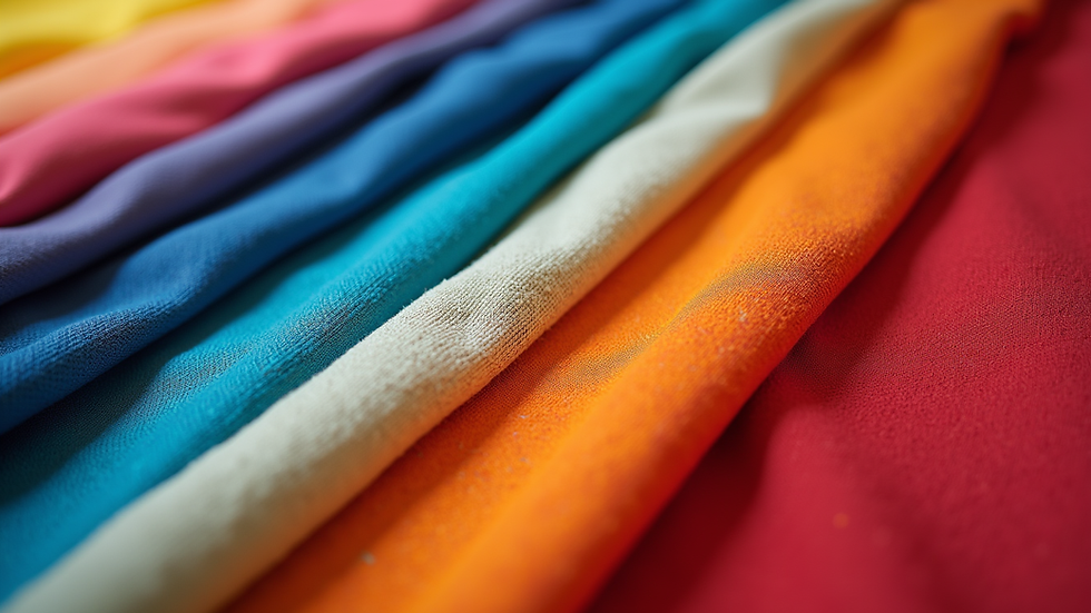 Close-up view of various fabric swatches in vibrant colors