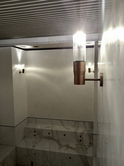 Jacuzzi area venetian plaster finished walls.