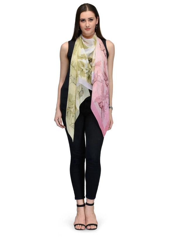 Blush and Yellow Sunblush Silk Chiffon Stole | Botanical Designer Scarf