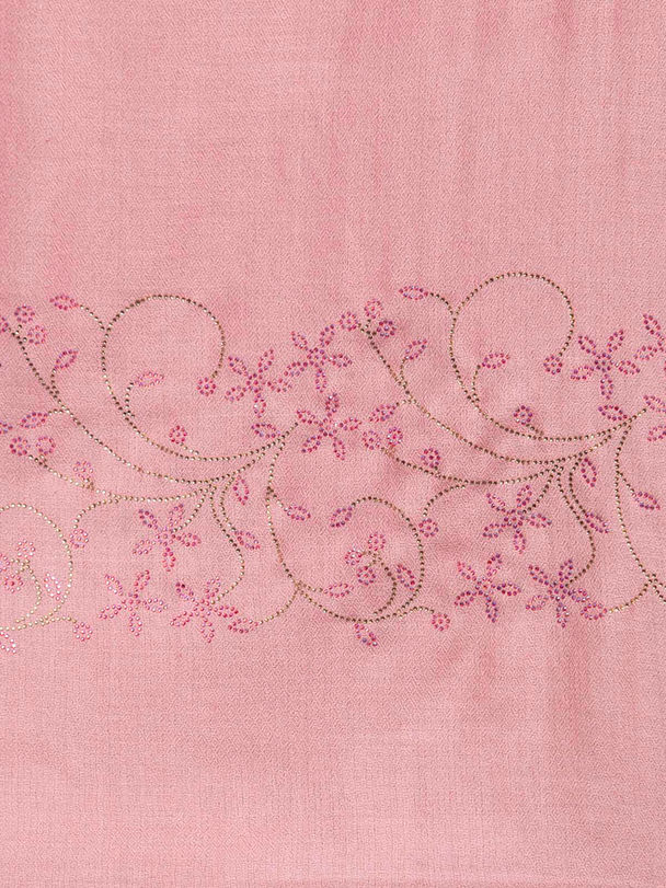 Rose pink cashmere stole with Swarovski floral bloom in dual colours for celebration wear