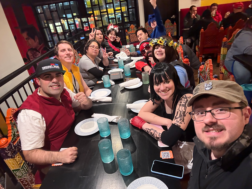 Selfie of a group at a restaurant