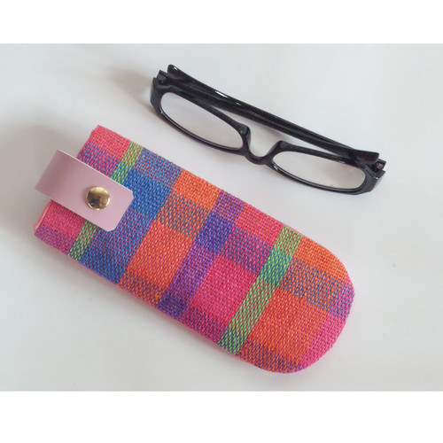 手織りリネンメガネケース ブルーピンク | Textile Nagao