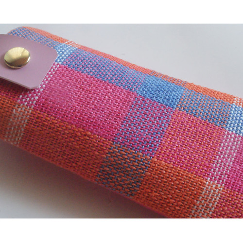 手織りリネンメガネケース コーラル | Textile Nagao