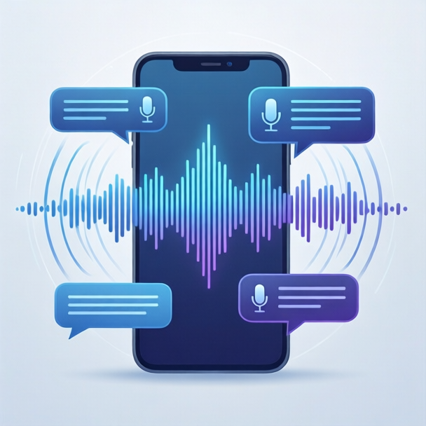 Voice AI assistant concept - smart speaker with sound waves representing automated phone systems