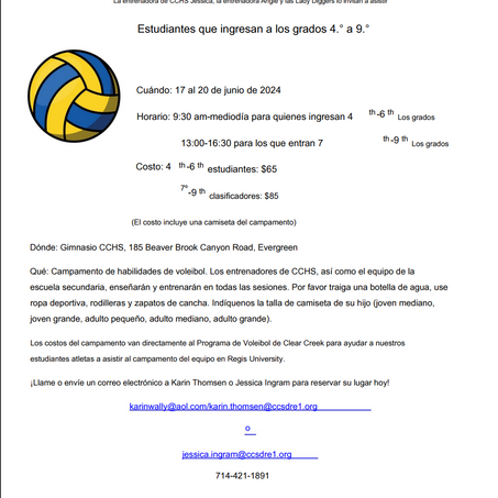 Campamento de habilidades de voleibol de Foothills (6/17-6/20)