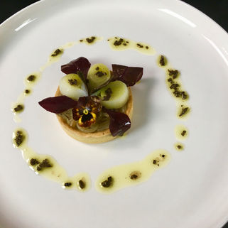 Creamy truffle tart with stewed onion, confit leek and dressing sauce.jpg