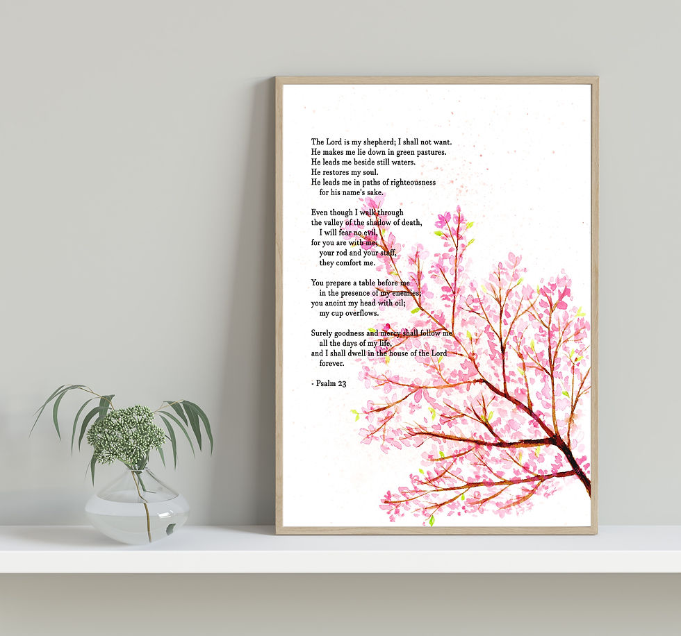 Psalm 23 Cherry Blossom 8x10 Art Print of Original Watercolor Painting