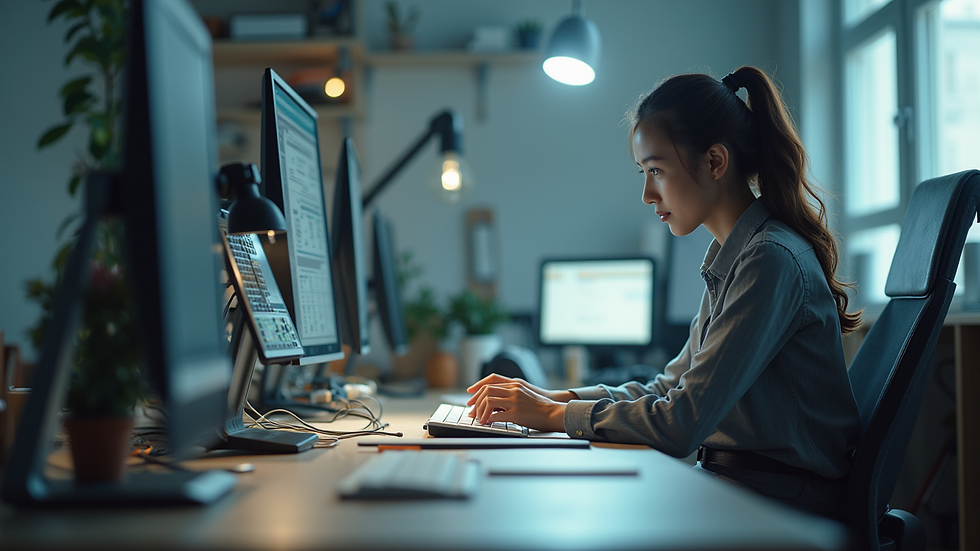 High angle view of a modern workspace with AI technology