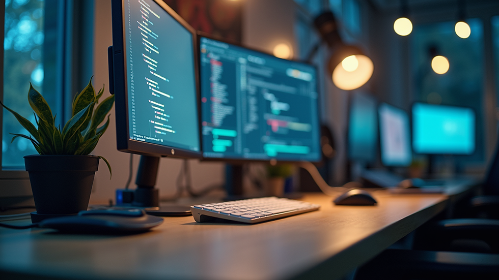 Eye-level view of a modern workspace with a computer and automation tools