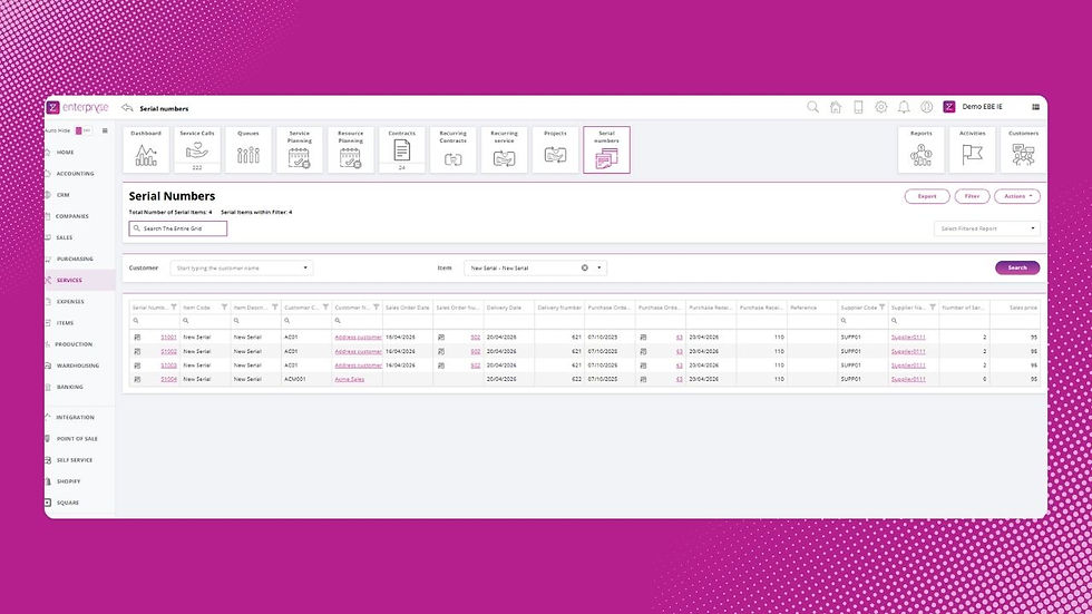 Serial Number Management Screenshot Enterpryze