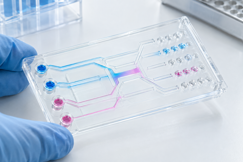 Clear injection-molded microfluidic plate with fluid-filled microchannels for in-vitro diagnostics