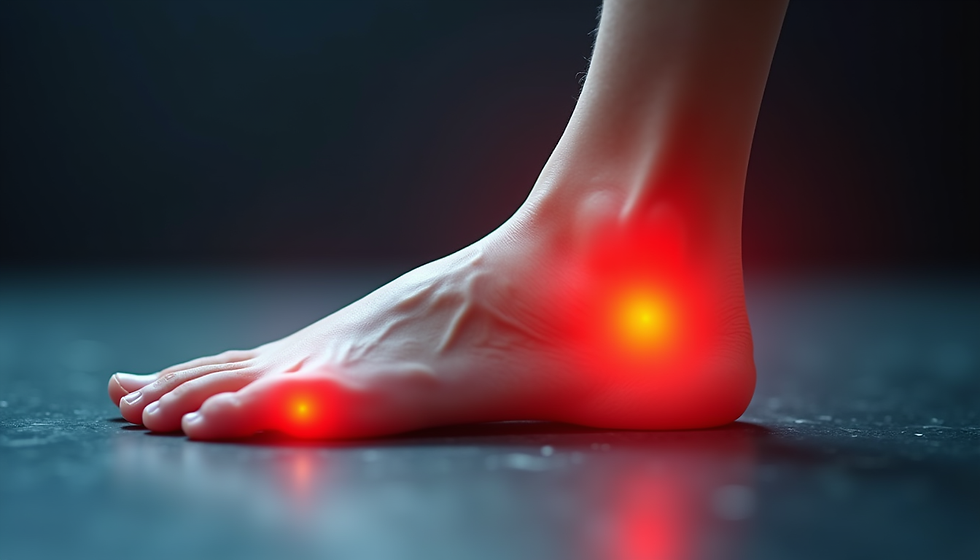 Heel pain areas highlighted on a foot